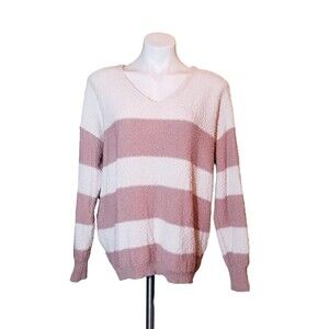 Knox Rose Womens Sweater V-Neck Striped Pullover Size Large